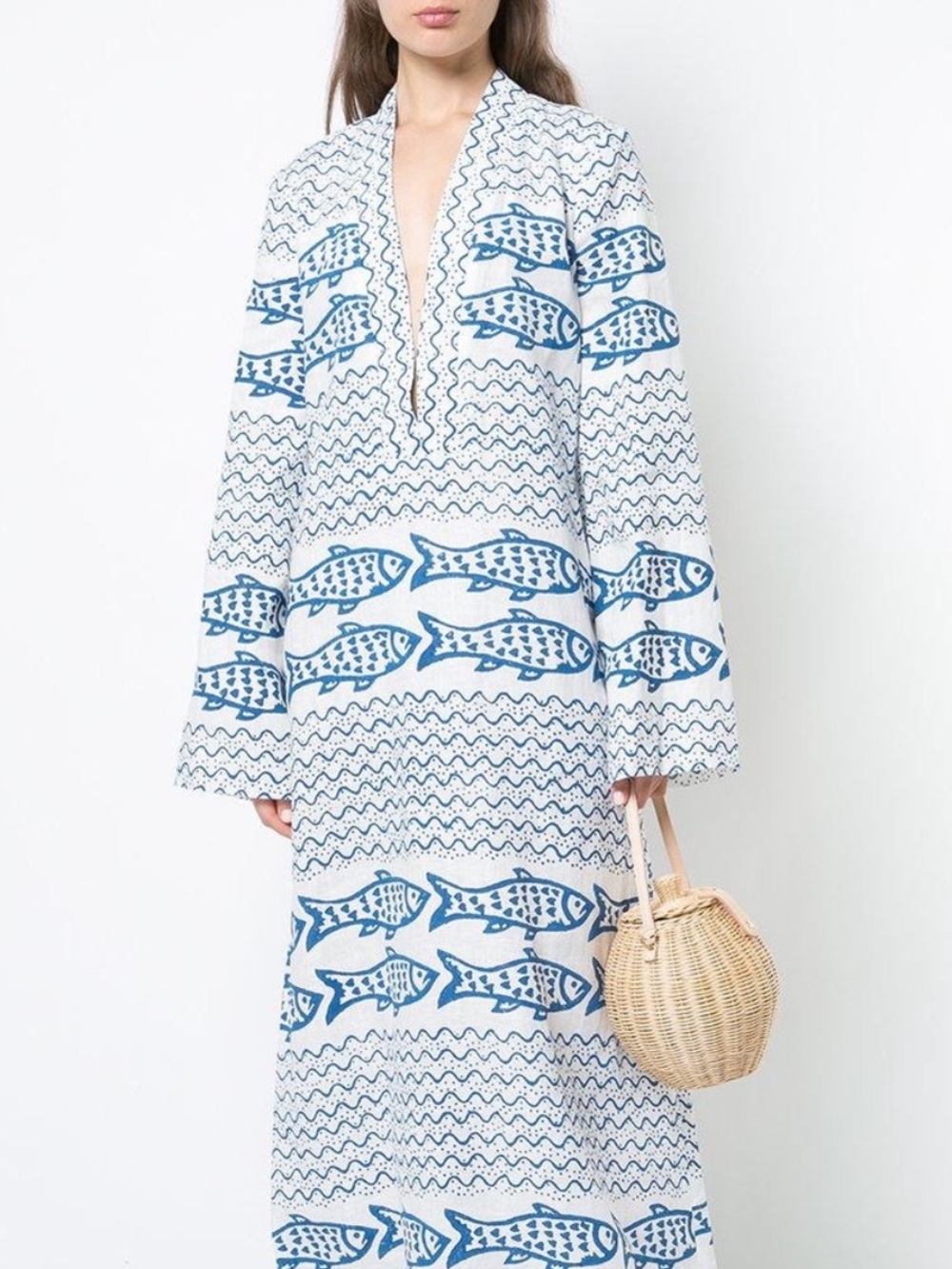 ISO Rebecca de Ravenel White & Blue Fish-Print Dress